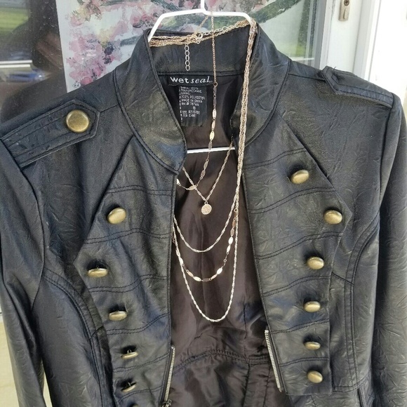 Wet Seal Military Style Leather Jacket Size Small - Picture 2 of 8